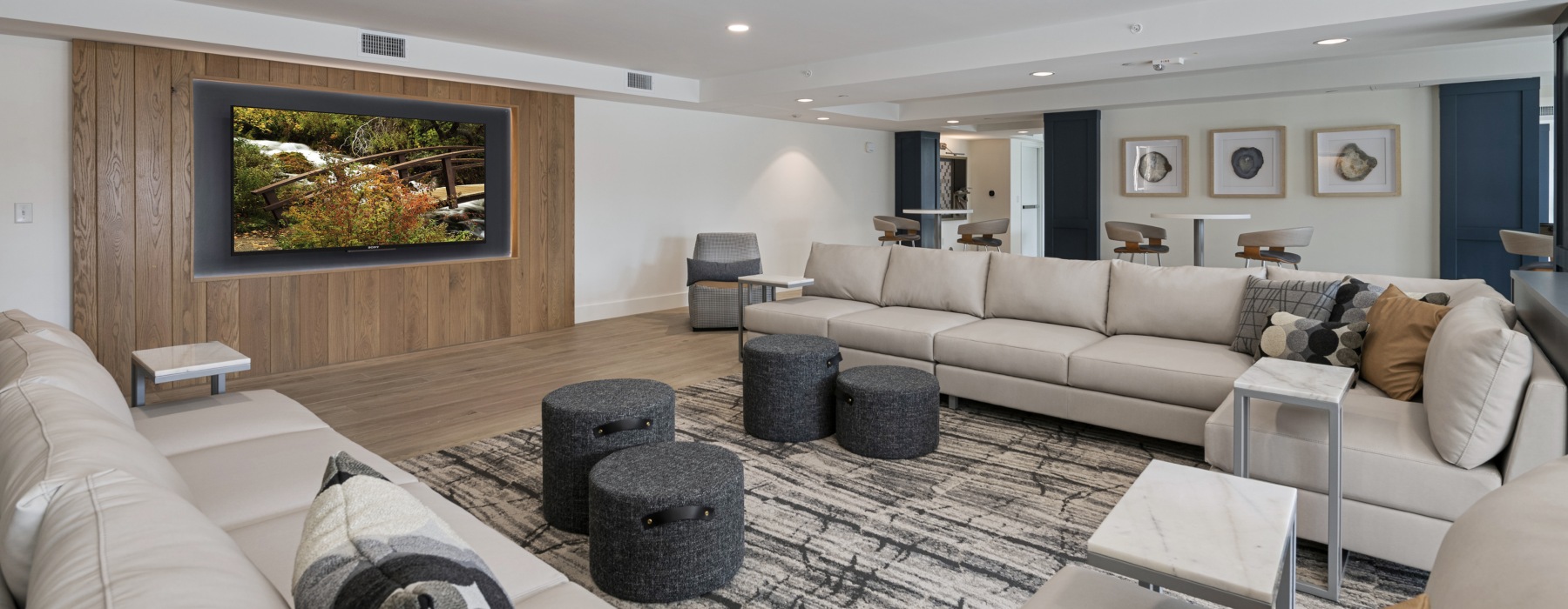 Large community clubhouse with seating at Brigham Apartments in Salt Lake City Utah 